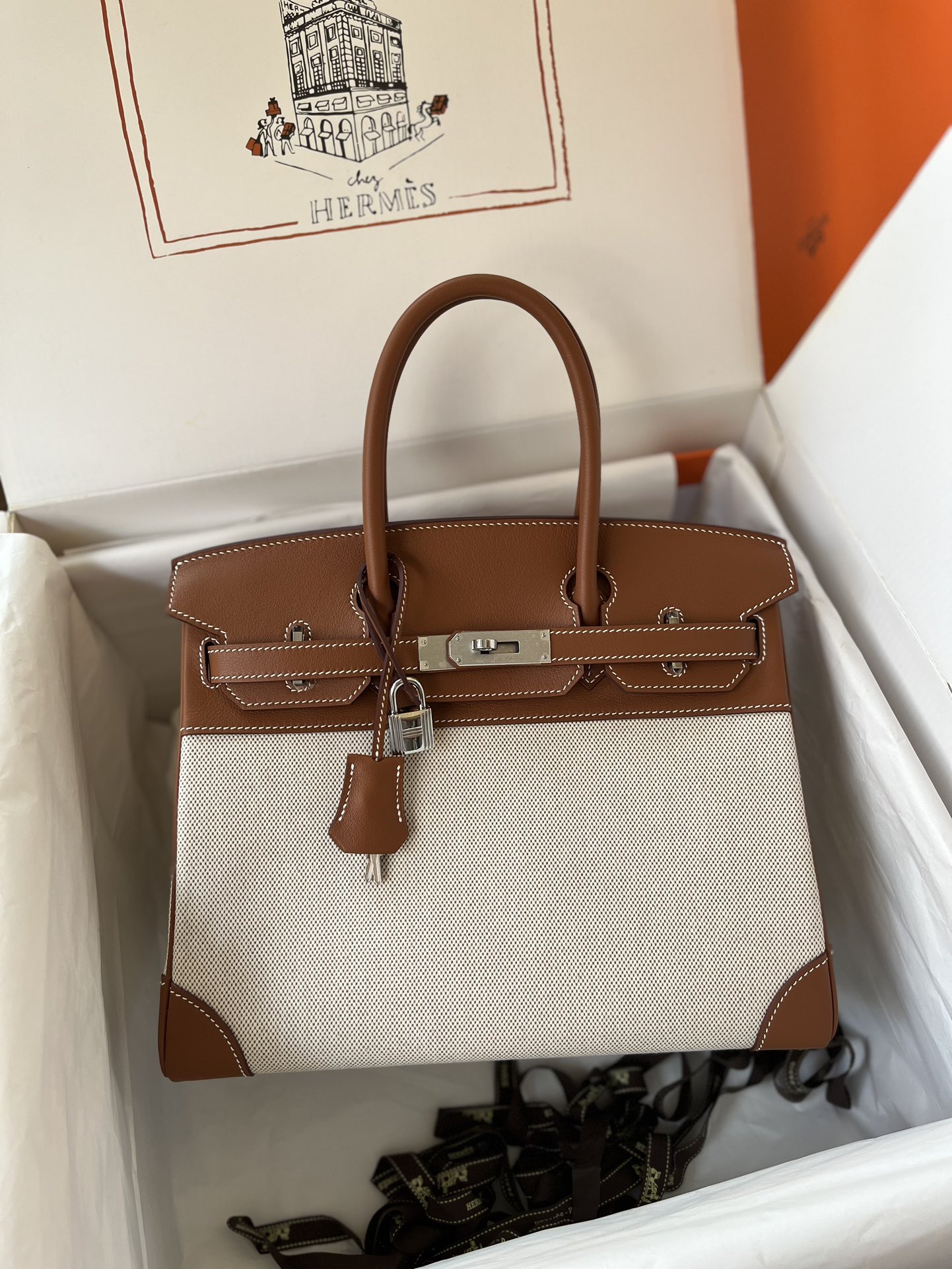 에르메스 버킨백30 골드브라운 캔버스 은장